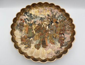 Antique Japanese Meiji Period Finely Painted Satsuma Lobed Charger Plate 13'