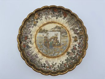 Antique Japanese Meiji Period Finely Painted Satsuma Lobed Plate 8.5'