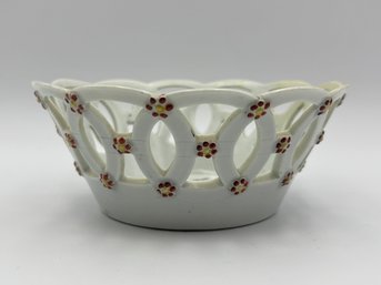 Antique Circa 1770 Worcester Porcelain Basket Dr. Wall First Period Bowl 5.25'