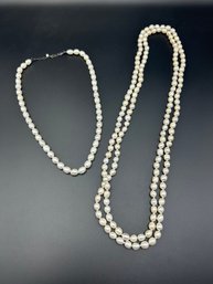 Lot Of 2 Cultured Freshwater White Pearl Necklaces Long Infinity Necklace Jewelry
