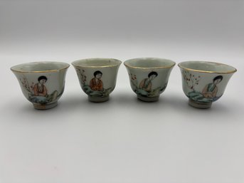 Antique Chinese Porcelain Qing Dynasty Teacup Tea Cup Set Of 4 - 1.75'