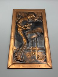 Vintage High Relief Copper Repousse Drummer Wall Art R. Mungal Trinidad 13.75'