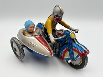 Vintage Schylling Collector Series Reproduction Tin Motorcycle & Sidecar Toy 7'