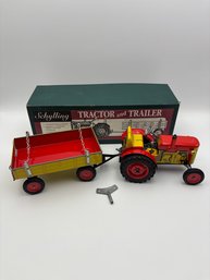 Vintage Schylling Tractor & Trailer Tin Toy In Original Box