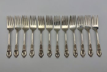 Lot Of 12 Wallace Sterling Silver Rose Point Salad / Dessert Forks Flatware 6.35' (15oz)