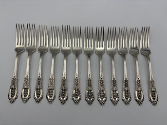 Lot Of 12 Wallace Sterling Silver Rose Point Dinner Forks Flatware 7' (20oz)
