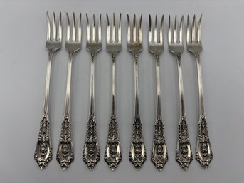 Lot Of 8 Wallace Sterling Silver Rose Point Cocktail Lemon Fork Flatware 5.5' (5.15oz)