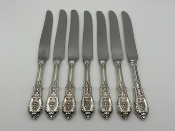 Lot Of 7 Wallace Sterling Silver Rose Point Dinner Knife Knives Flatware 9'