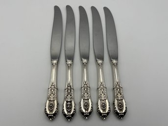 Lot Of 5 Wallace Sterling Silver Rose Point Dinner Knife Knives Flatware 9'