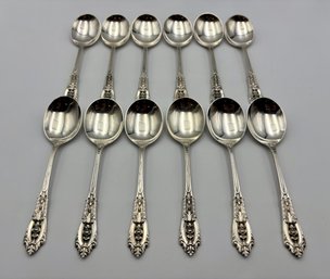 Lot Of 12 Wallace Sterling Silver Rose Point Soup Spoons Flatware 6' (14oz)
