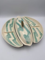 MCM Bell Pottery Mid Century Turquoise 3 Piece Aqua Swirls Atomic Serving Platter
