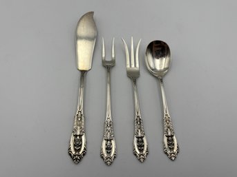 Lot Of 4 Wallace Sterling Silver Rose Point Lemon Fork, Cocktail, Butter Spreader, Spoon Flatware (3.12oz)