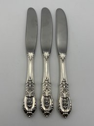 Lot Of 3 Wallace Sterling Silver Rose Point Sterling & Stainless Butter Spreader 6.25'