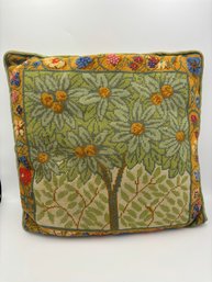 Vintage Cross Stitch Needlepoint MCM OrangeTree Embroidered Couch Accent Pillow