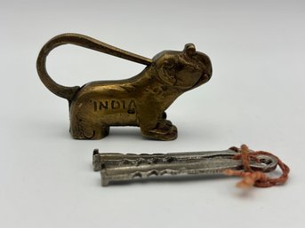 Vintage Miniature Brass Antique Elephant Lock Padlock With Keys 2.2'