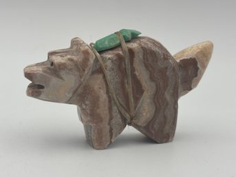 Vintage Zuni Fetish Bear Calcite W/ Turquoise Arrowhead 2.75'