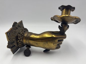 Antique Brass Hand Candlestick Holder Candelabra Sconce 7' (Old Nat Gas Lamp Sconce)