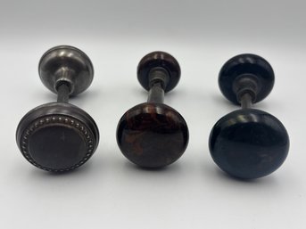 Lot Of 3 Antique Porcelain & Metal Doorknob Handle Sets Salvage