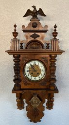 Antique German Made Wall Clock W Eagle Pediment - Becker Or Mauthe