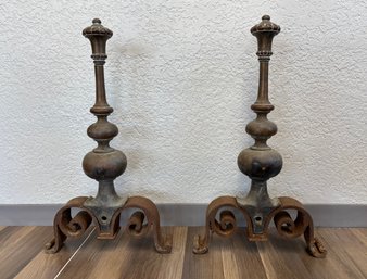 Antique Cast & Brass Fireplace 25' Andirons