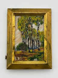 Vintage French Miniature Brass Frame Pin Art Hand Painted Impressionism - 2.2' X 1.5' Signed 'EL'