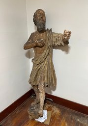 HUGE Baroque Carved Wood Antique 17th Century Spanish Colonial Wood Sculpture Of St. John / St. Paul
