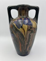 Vintage French Antique Ceramic Colorful Floral Mixed Clay Vase 9'