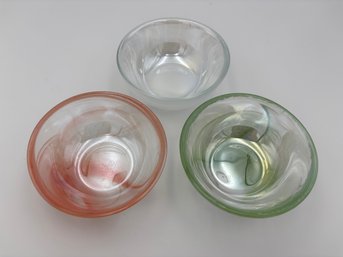 Anthropologie Posie Small Swirled Glass Nut Bowls Set Of 3 - 4' X 2' Orange, Green, White