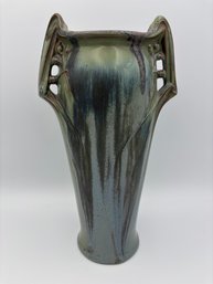 Antique Vintage Denbac? France French Art Nouveau Pottery Blue Vase (Chipping On Base) - 11'