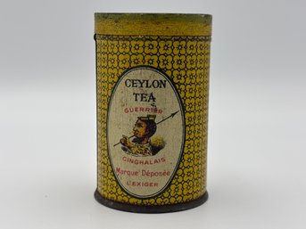Vintage Ceylon Guerrier Tea Sinhalese Warrior Lithographed Sheet Metal Sample Box / Tea Box - 2.75'