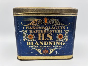 Antique Hakonbolagets Kafferosteri H.S. Blanding Metal Coffee Tin Goteborg 6.5 X 5 X 5.5