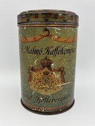 Antique S.B. Malmo Swedish Kaffekompani Kungl Hofleberant SOLO Antiebolget Green Coffee Tin