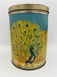 Antique Vintage Swedish Marabou Candy Metal Tin With Peacock Design - 8.5' X 6'
