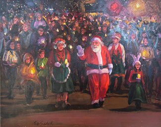 Vintage 16' X 20' Christmas Santa Oil Painting By Ed Slack