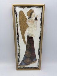 Vintage French Paper Mache Angel Folk Art In Gold Frame - 14.5 X 6'