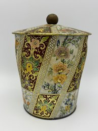 Vintage Gold & Floral Round Tea Container With Lid Made In England - 6.75' X 5'