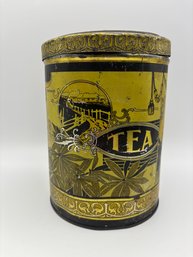 Vintage Gold Yellow & Black Art Deco Art Nouveau Tea Tin - 7' X 5'