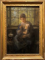 Antique Mother & Child 19th Century Painting By Jozef Israels In Gold Gilt Frame