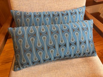 Maharam Blue Peacock MCM Midcentury DWR Design Within Reach Throw Pillow Lot Of 2 - 11 X 21