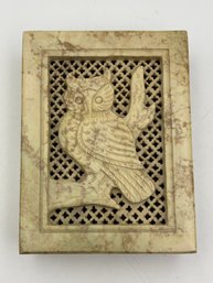 Vintage Soapstone Soap Stone Carved Owl Trinket Jewelry Box 4'
