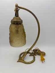 Antique Gooseneck Brass 20th Century Art Nouveau Table Lamp 13.5'