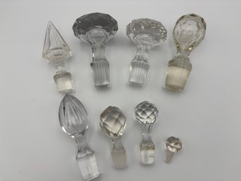 Antique & Vintage Cut Glass Clear Crystal 8 Piece Lot Decanter Bottle Stoppers 19th Century
