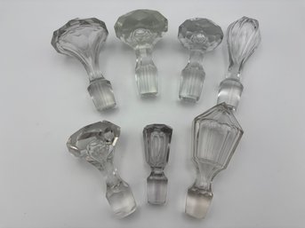 Antique & Vintage Cut Glass Clear Crystal 7 Piece Lot Decanter Bottle Stoppers 19th Century