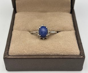 Vintage 10K White Gold Blue Star Sapphire & Diamond Ring Size 7 (2.00g)