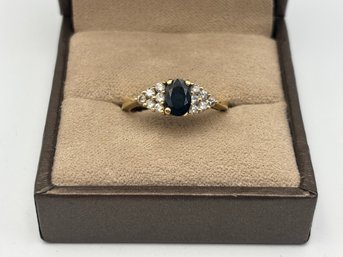 Vintage 14K Yellow Gold Blue Sapphire & Diamond Ring Size 7 3/4 (4.01g) (one Prong Missing)