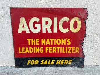 Antique Agrico Fertilizer Metal Farm Dealer Sign 1940'S 1950'S - 24' X 20'