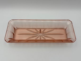 Antique Pink Depression Glass Narrow Serving Dish Starburst Pattern