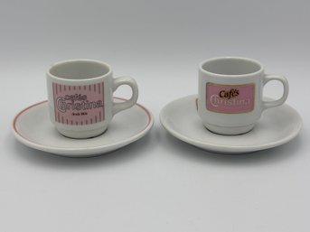 Pink Cafe Cristina Vintage Espresso Cup Set Of 2 With Saucer Plates Portugal