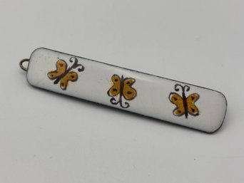 Vintage White Enamel On Copper & Brass Hair Barrette With Butterfly Designs