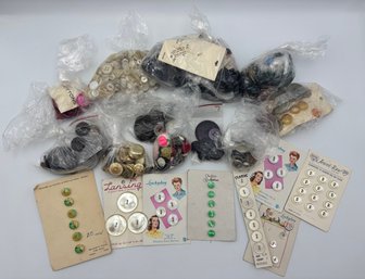 Huge Lot Of Vintage Buttons - Gold, Pearl, NOS, Colorful Funky Button Lot